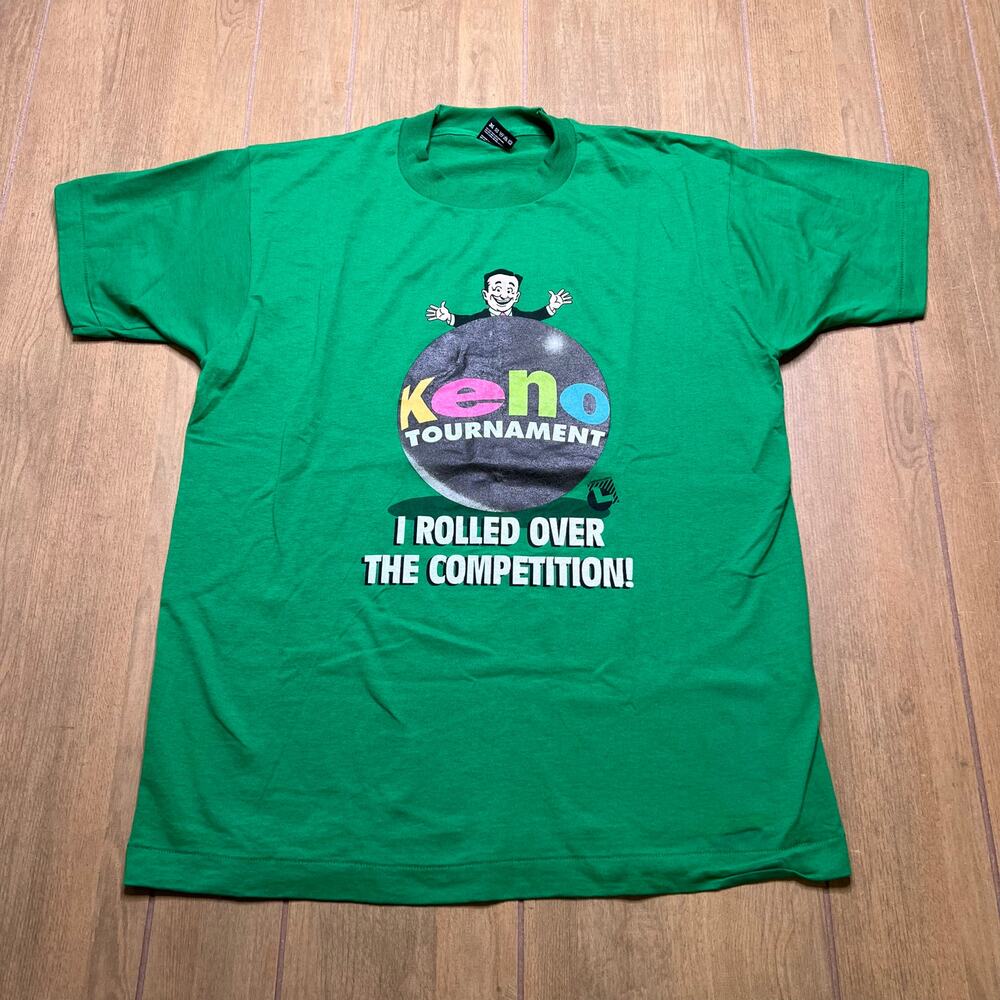 Vintage 90s green t-shirt commemorating Keno‎ tournament casino event Sz L USA